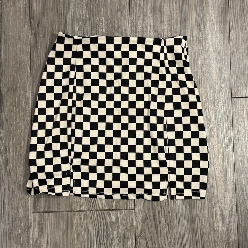 Altar'd State Black and Cream Checkered Mini Skirt